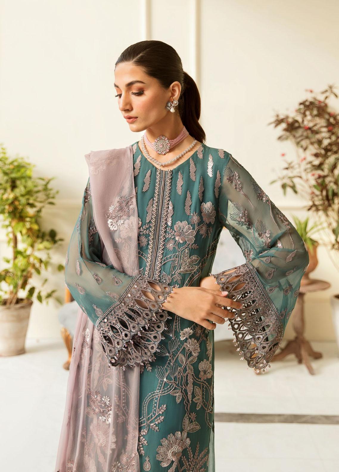 Safeera By Flossie Embroidered Chiffon Unstitched 3 Piece Suit - 09 BRUSH GREEN Safeera By Flossie Embroidered Chiffon Unstitched 3 Piece Suit - 09 BRUSH GREEN