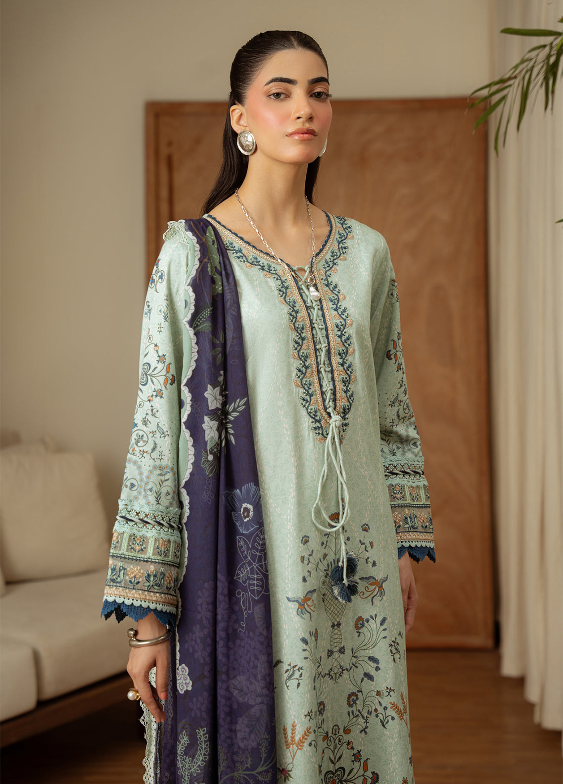 Aabyaan Luxury Embroidered Linen 3 Piece Unstitched Suit ABY26PLL D-AK-09 CELESTE Aabyaan Luxury Embroidered Linen 3 Piece Unstitched Suit ABY26PLL D-AK-09 CELESTE