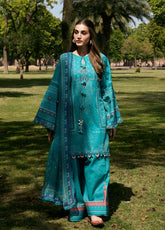 Aangan By Kahf Printed Lawn 3 Piece Unstitched Suit KHF25APC D-5B KEHKASHAN