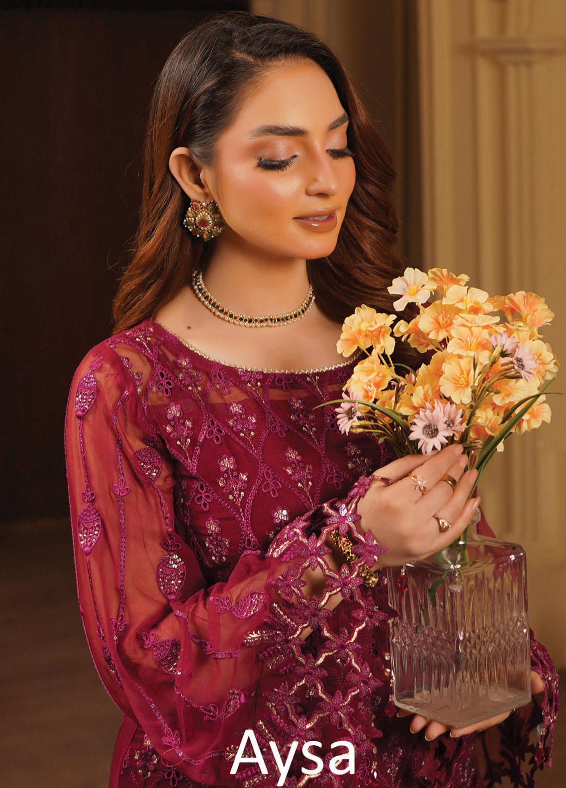 Aarzu By Maryam's Embroidered Chiffon 3 Piece Unstitched Suit MY26AV5 D-A-1101 AYSA Aarzu By Maryam's Embroidered Chiffon 3 Piece Unstitched Suit MY26AV5 D-A-1101 AYSA