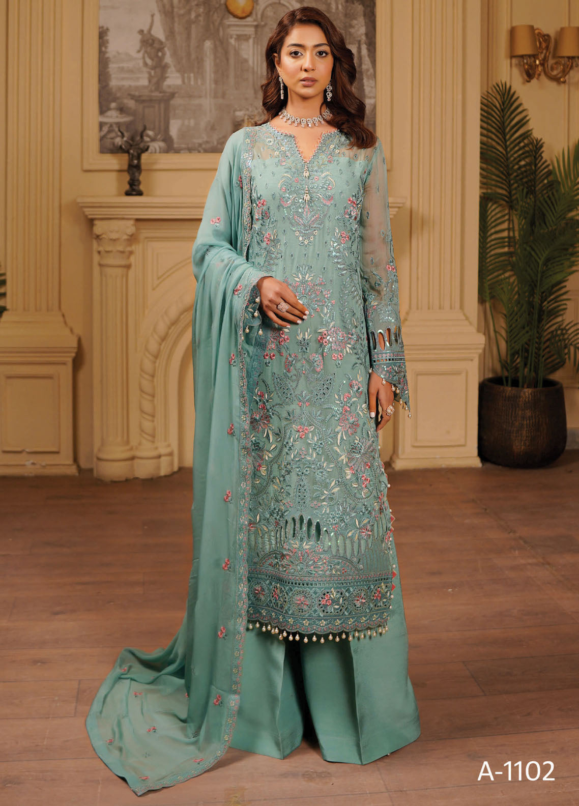 Aarzu By Maryam's Embroidered Chiffon 3 Piece Unstitched Suit MY26AV5 D-A-1102 NORANI Aarzu By Maryam's Embroidered Chiffon 3 Piece Unstitched Suit MY26AV5 D-A-1102 NORANI
