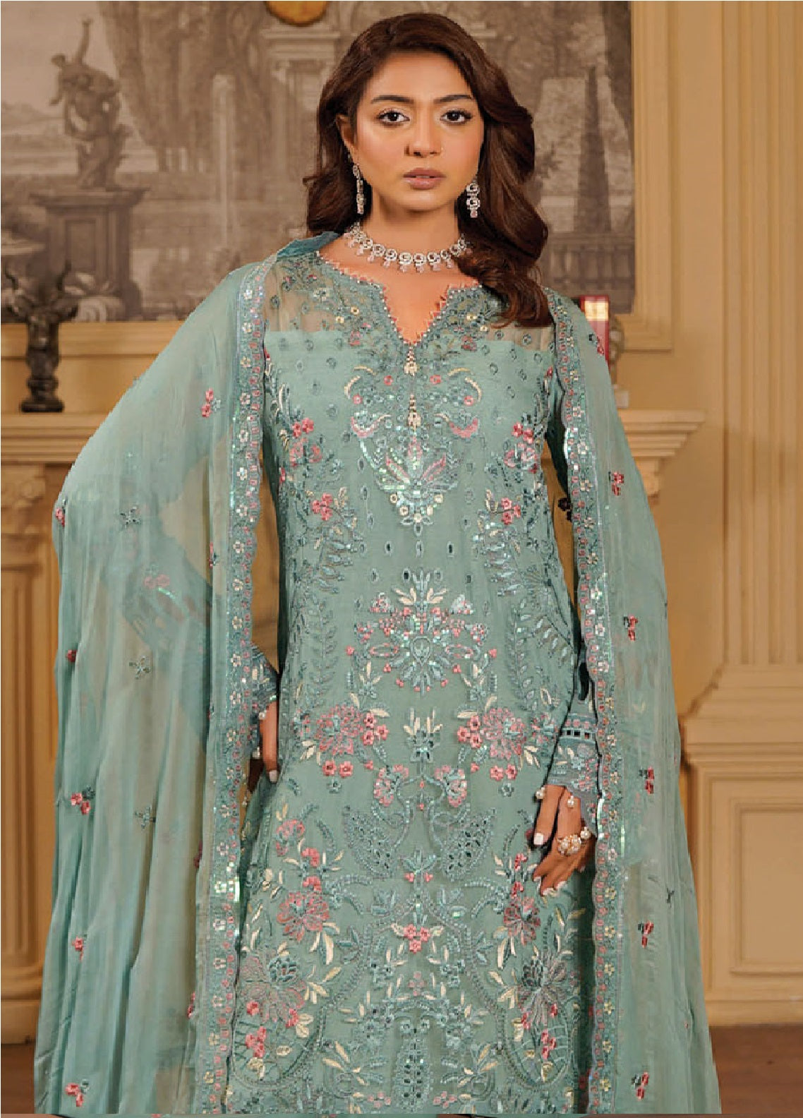 Aarzu By Maryam's Embroidered Chiffon 3 Piece Unstitched Suit MY26AV5 D-A-1102 NORANI Aarzu By Maryam's Embroidered Chiffon 3 Piece Unstitched Suit MY26AV5 D-A-1102 NORANI