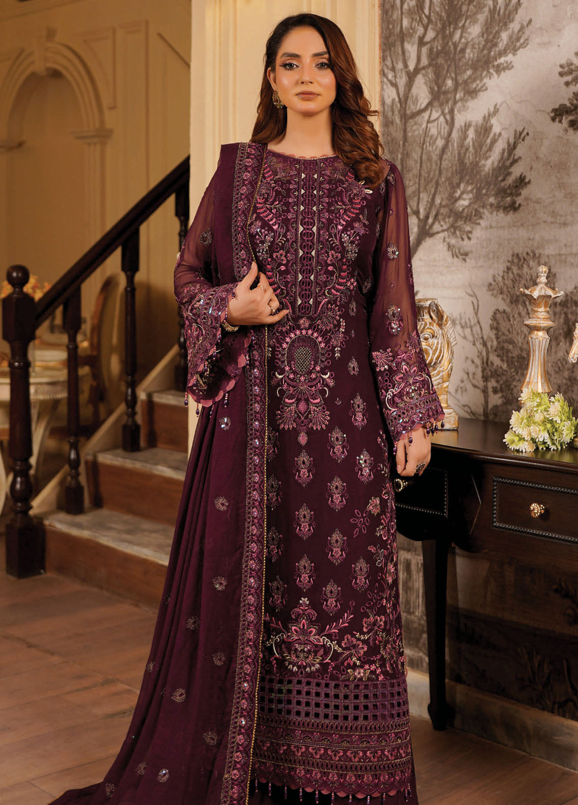 Aarzu By Maryam's Embroidered Chiffon 3 Piece Unstitched Suit MY26AV5 D-A-1106 NAGEENA Aarzu By Maryam's Embroidered Chiffon 3 Piece Unstitched Suit MY26AV5 D-A-1106 NAGEENA