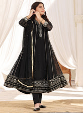 Abaan Zohan Embroidered Chiffon Suits Stitched 3 Piece - ABZO-006 KASHISH-BLACK