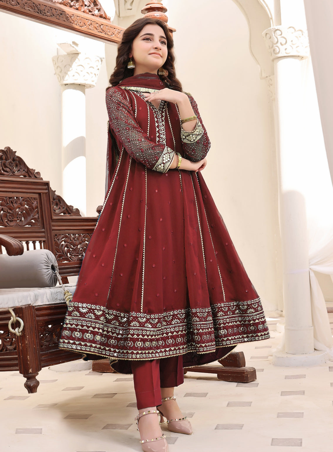 Abaan Zohan Embroidered Chiffon Suits Stitched 3 Piece - ABZO-006 KASHISH-MAROON Abaan Zohan Embroidered Chiffon Suits Stitched 3 Piece - ABZO-006 KASHISH-MAROON