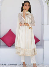Abaan Zohan Embroidered Chiffon Suits Stitched 3 Piece - ABZO-007 JANNAT-OFF WHITE