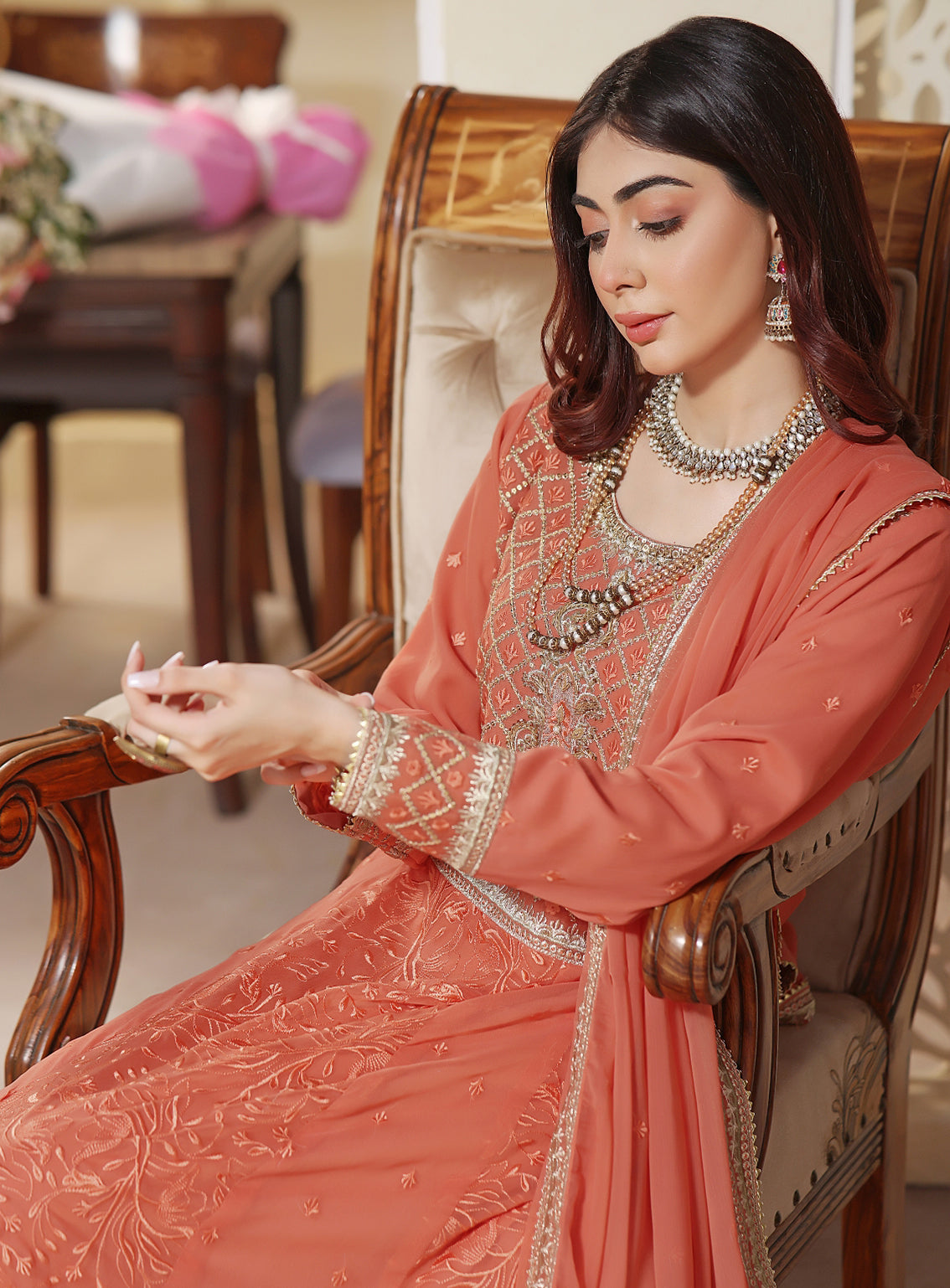 Abaan Zohan Formal Embroidered Chiffon Suits Stitched 3 Piece - ABZO24F-MEHREEB-TEA PINK Abaan Zohan Formal Embroidered Chiffon Suits Stitched 3 Piece - ABZO24F-MEHREEB-TEA PINK