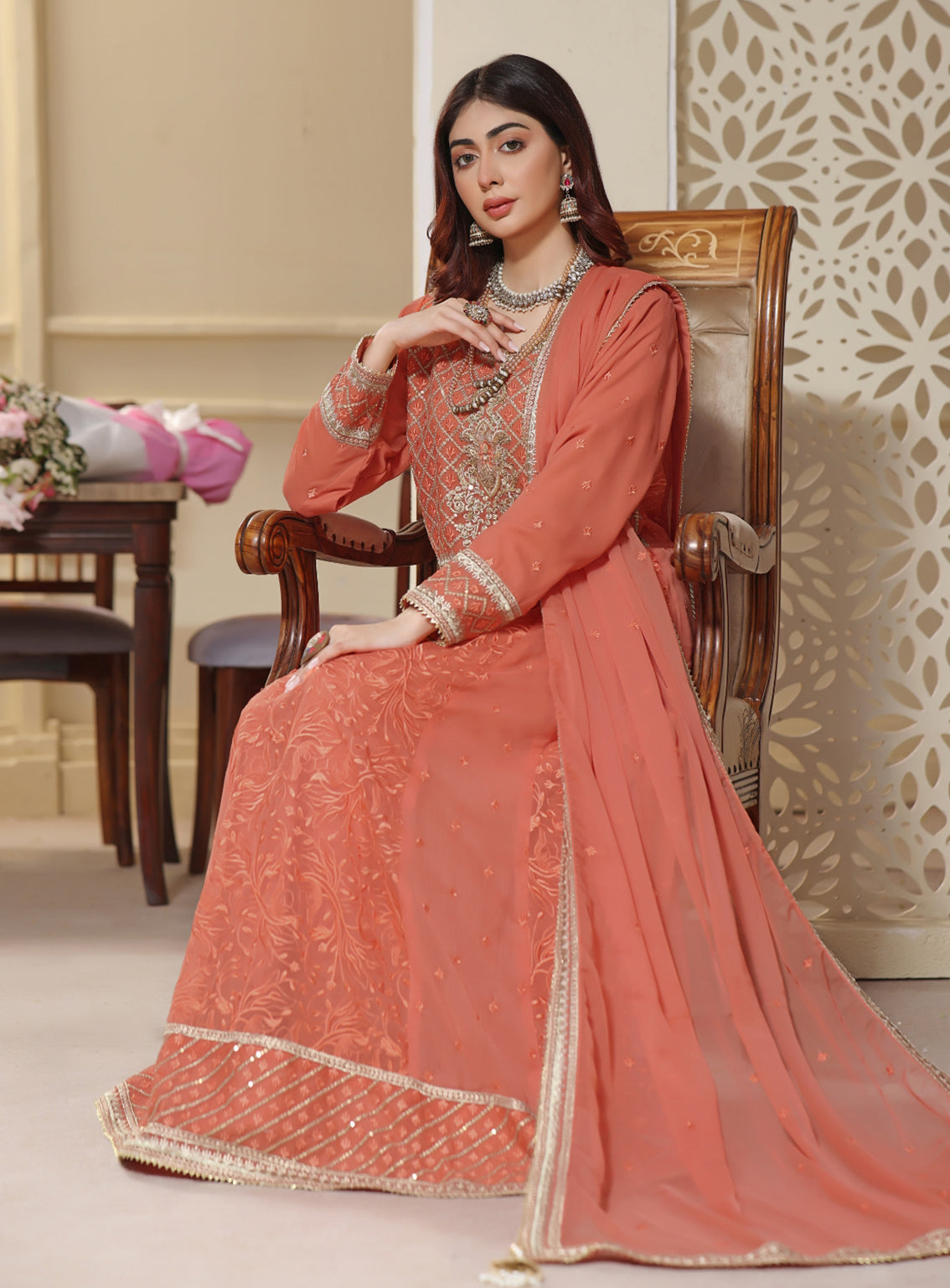 Abaan Zohan Formal Embroidered Chiffon Suits Stitched 3 Piece - ABZO24F-MEHREEB-TEA PINK Abaan Zohan Formal Embroidered Chiffon Suits Stitched 3 Piece - ABZO24F-MEHREEB-TEA PINK