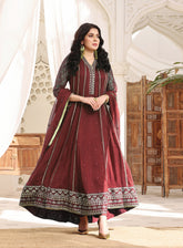 Abaan Zohan Formal Embroidered Chiffon Suits Stitched 4 Piece - ABZO24F-005-KASHISH-MAROON