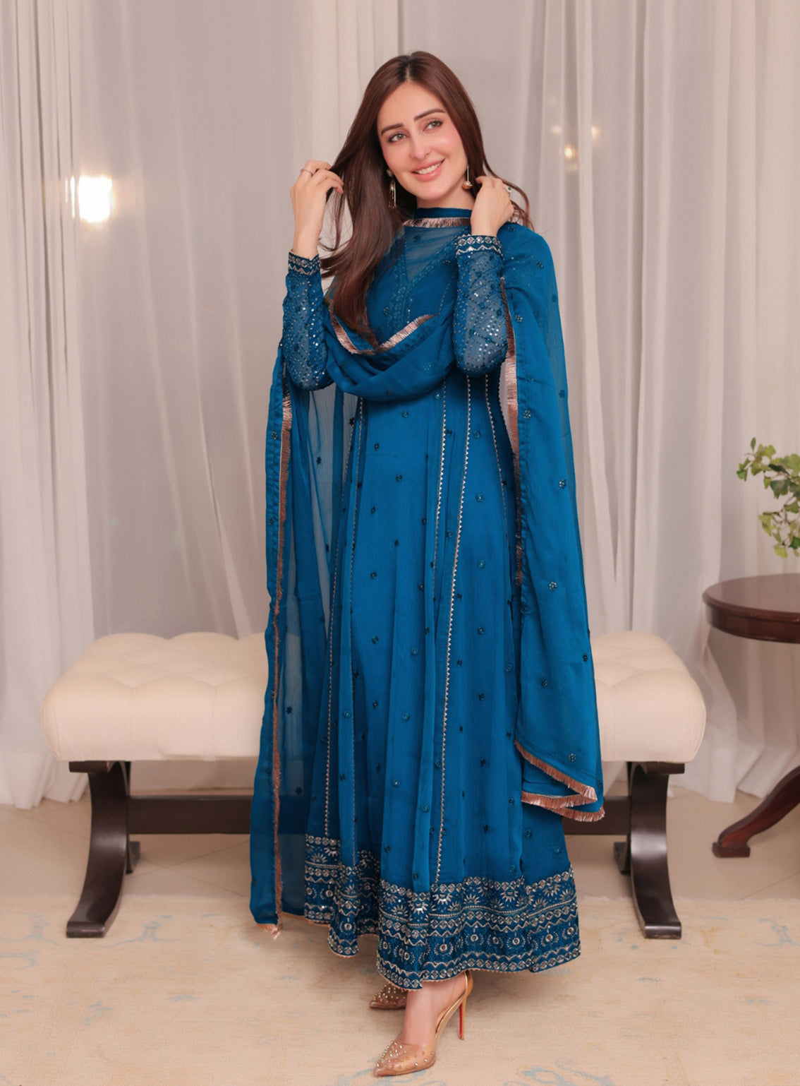 Abaan Zohan Formal Embroidered Chiffon Suits Stitched 4 Piece - ABZO24F-005-KASHISH-PEACOCK Abaan Zohan Formal Embroidered Chiffon Suits Stitched 4 Piece - ABZO24F-005-KASHISH-PEACOCK