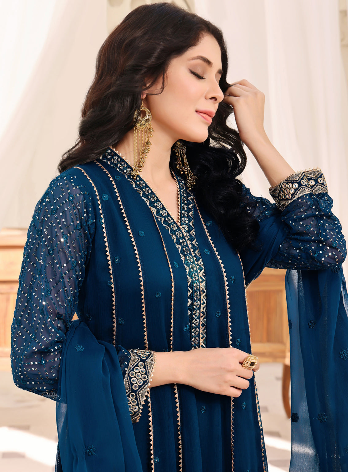 Abaan Zohan Formal Embroidered Chiffon Suits Stitched 4 Piece - ABZO24F-005-KASHISH-PEACOCK Abaan Zohan Formal Embroidered Chiffon Suits Stitched 4 Piece - ABZO24F-005-KASHISH-PEACOCK