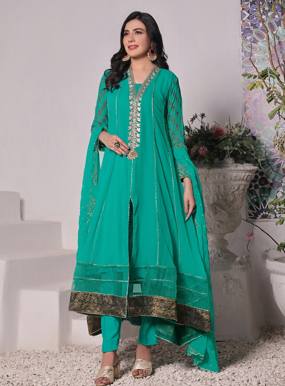 Abaan Zohan Formal Embroidered Chiffon Suits Stitched 4 Piece - ABZO24F-HOOR-AQUA GREEN Abaan Zohan Formal Embroidered Chiffon Suits Stitched 4 Piece - ABZO24F-HOOR-AQUA GREEN