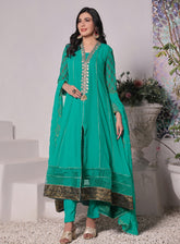 Abaan Zohan Formal Embroidered Chiffon Suits Stitched 4 Piece - ABZO24F-HOOR-AQUA GREEN