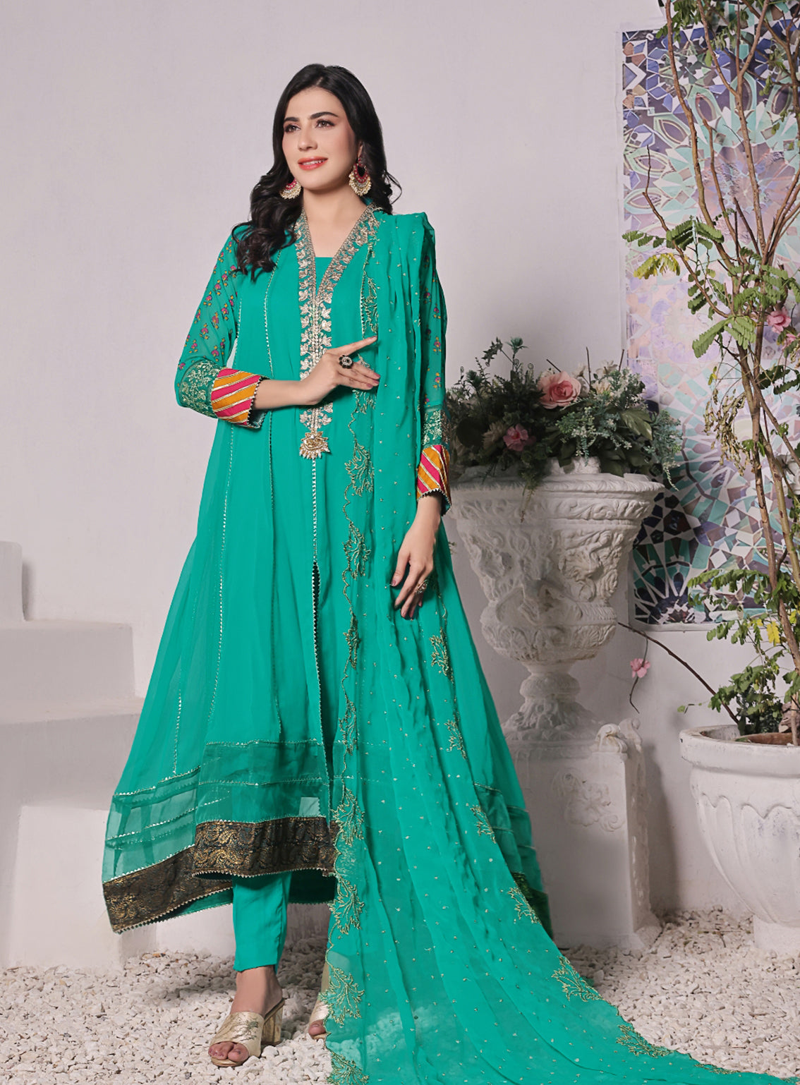 Abaan Zohan Formal Embroidered Chiffon Suits Stitched 4 Piece - ABZO24F-HOOR-AQUA GREEN Abaan Zohan Formal Embroidered Chiffon Suits Stitched 4 Piece - ABZO24F-HOOR-AQUA GREEN