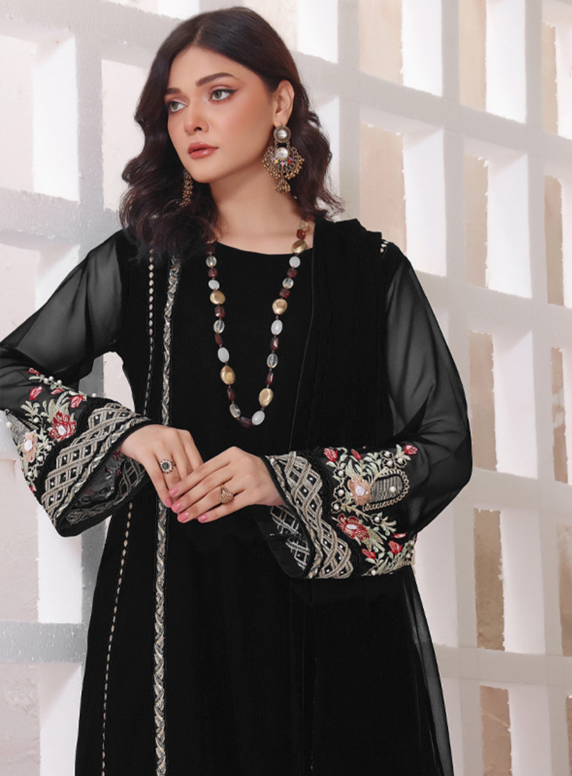 Abaan Zohan Formal Embroidered Chiffon Suits Stitched 4 Piece - ABZO24F-ZEENIA-BLACK Abaan Zohan Formal Embroidered Chiffon Suits Stitched 4 Piece - ABZO24F-ZEENIA-BLACK