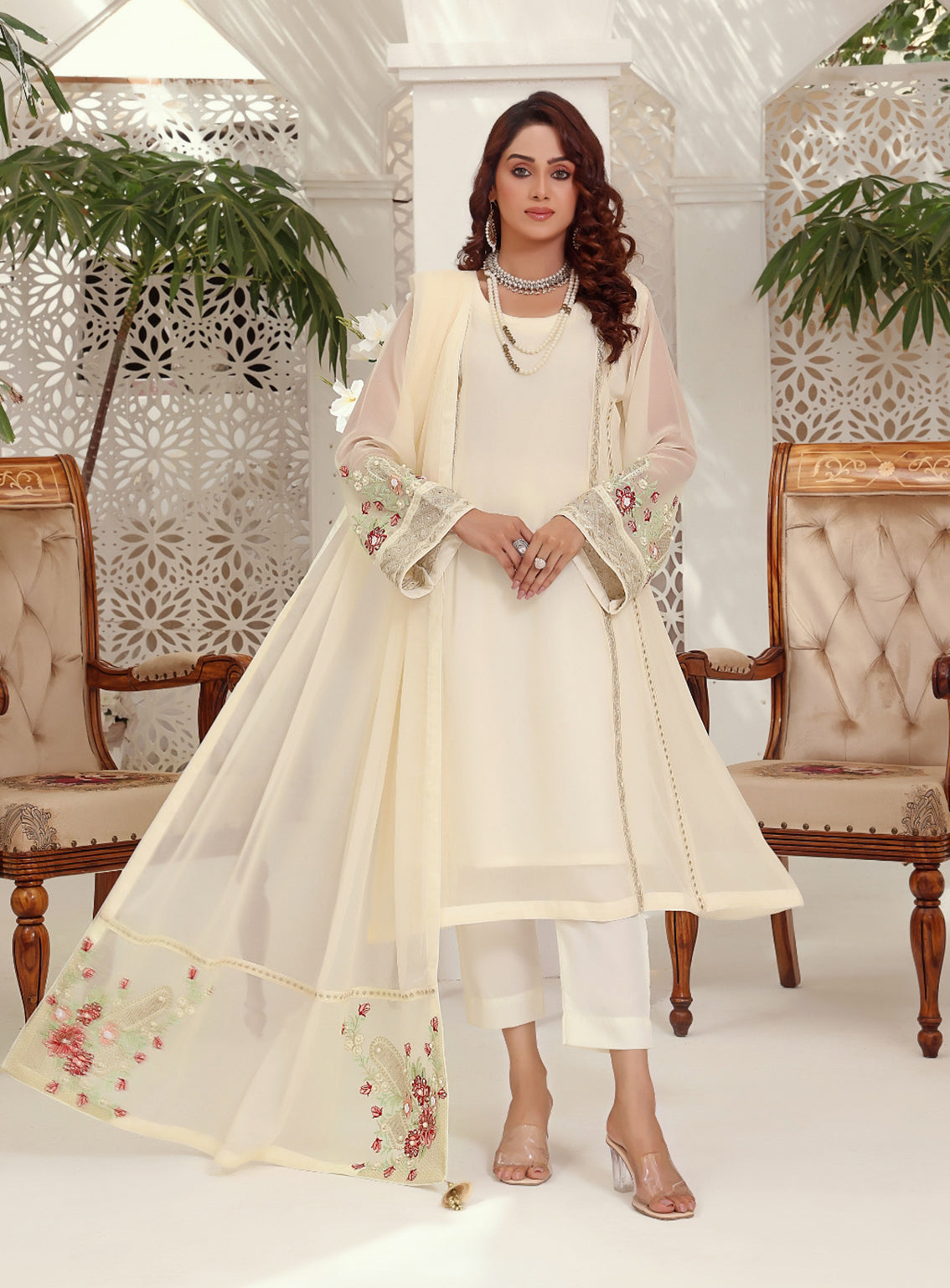 Abaan Zohan Formal Embroidered Chiffon Suits Stitched 4 Piece - ABZO24F-ZEENIA-OFF WHITE Abaan Zohan Formal Embroidered Chiffon Suits Stitched 4 Piece - ABZO24F-ZEENIA-OFF WHITE