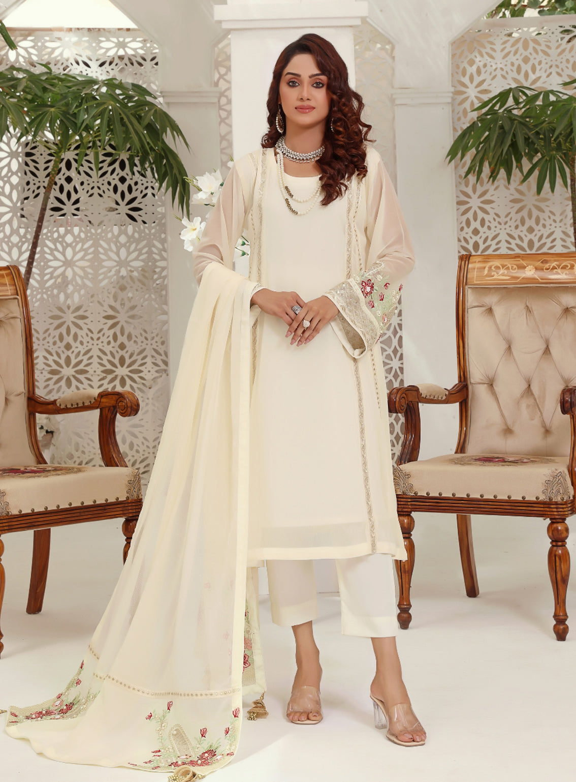 Abaan Zohan Formal Embroidered Chiffon Suits Stitched 4 Piece - ABZO24F-ZEENIA-OFF WHITE Abaan Zohan Formal Embroidered Chiffon Suits Stitched 4 Piece - ABZO24F-ZEENIA-OFF WHITE
