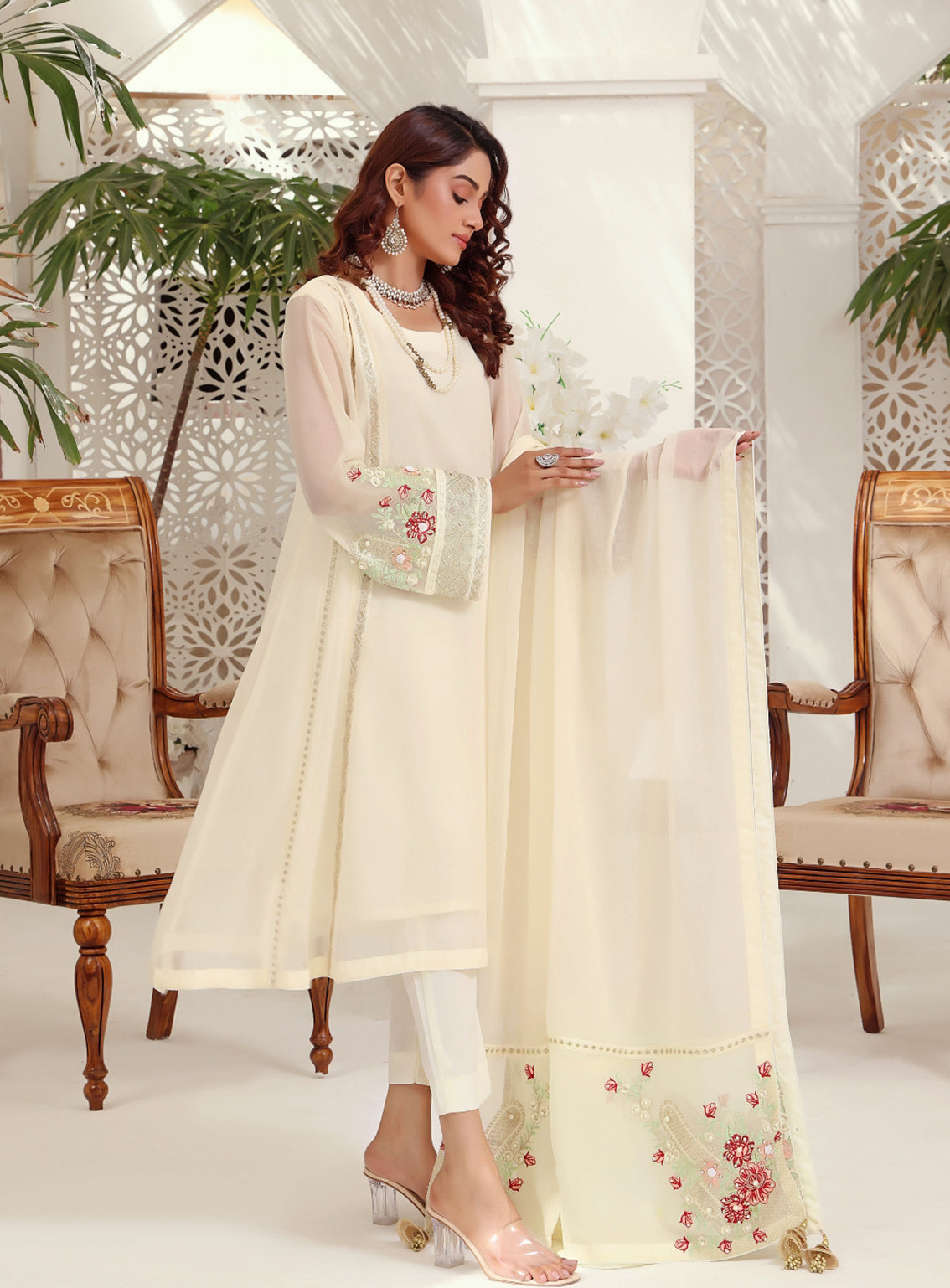 Abaan Zohan Formal Embroidered Chiffon Suits Stitched 4 Piece - ABZO24F-ZEENIA-OFF WHITE Abaan Zohan Formal Embroidered Chiffon Suits Stitched 4 Piece - ABZO24F-ZEENIA-OFF WHITE