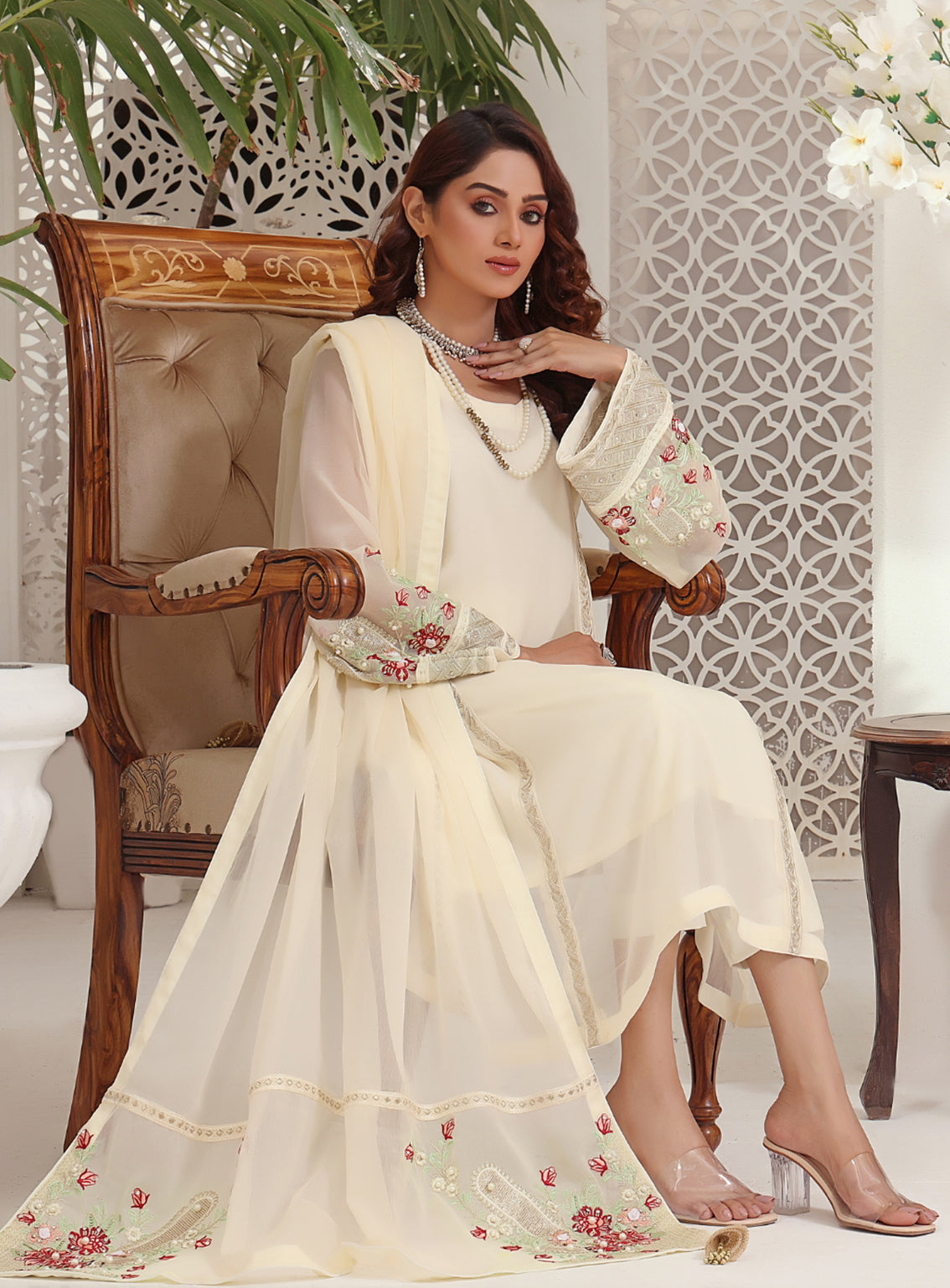 Abaan Zohan Formal Embroidered Chiffon Suits Stitched 4 Piece - ABZO24F-ZEENIA-OFF WHITE Abaan Zohan Formal Embroidered Chiffon Suits Stitched 4 Piece - ABZO24F-ZEENIA-OFF WHITE