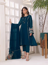 Abaan Zohan Formal Embroidered Chiffon Suits Stitched 4 Piece - ABZO24F-ZEENIA-PEACOCK