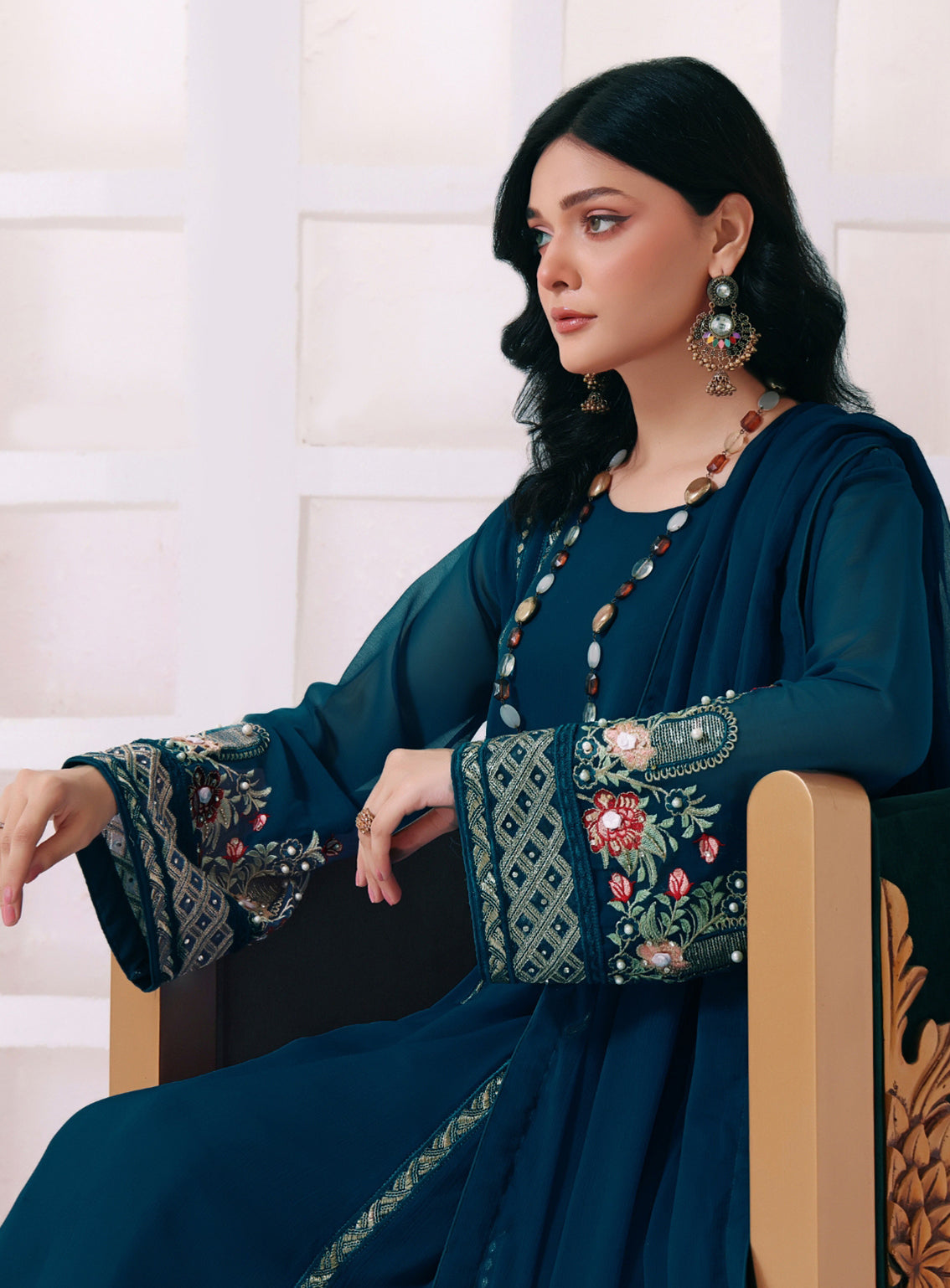 Abaan Zohan Formal Embroidered Chiffon Suits Stitched 4 Piece - ABZO24F-ZEENIA-PEACOCK Abaan Zohan Formal Embroidered Chiffon Suits Stitched 4 Piece - ABZO24F-ZEENIA-PEACOCK