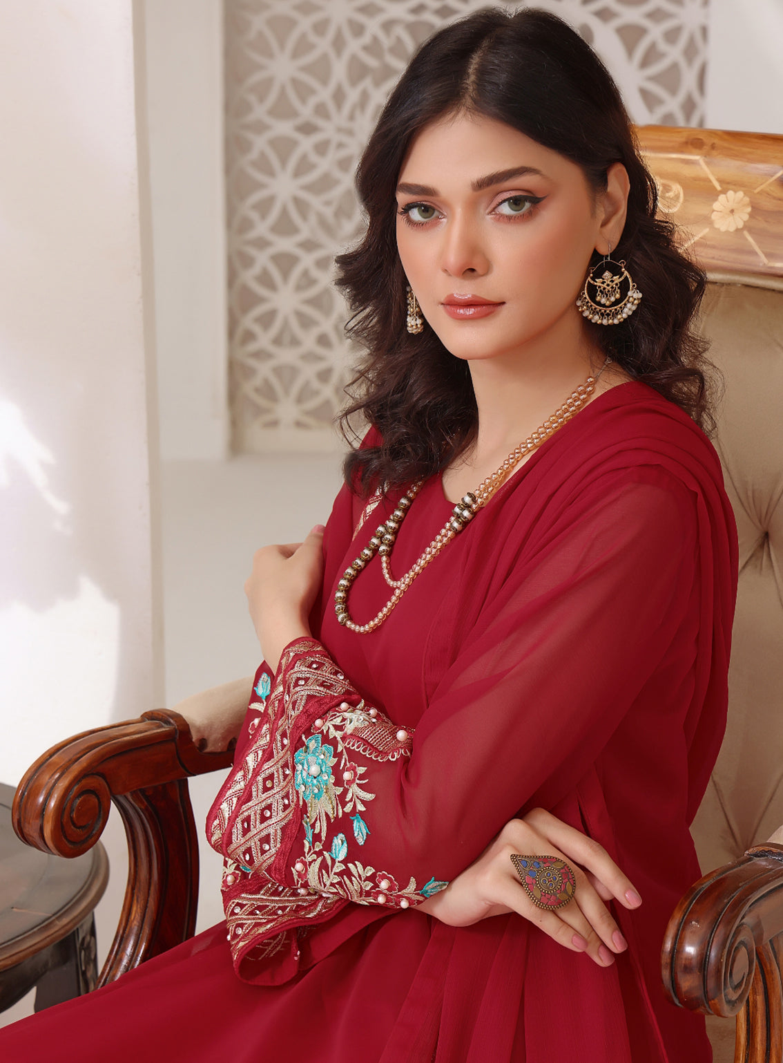 Abaan Zohan Formal Embroidered Chiffon Suits Stitched 4 Piece - ABZO24F-ZEENIA-RED Abaan Zohan Formal Embroidered Chiffon Suits Stitched 4 Piece - ABZO24F-ZEENIA-RED