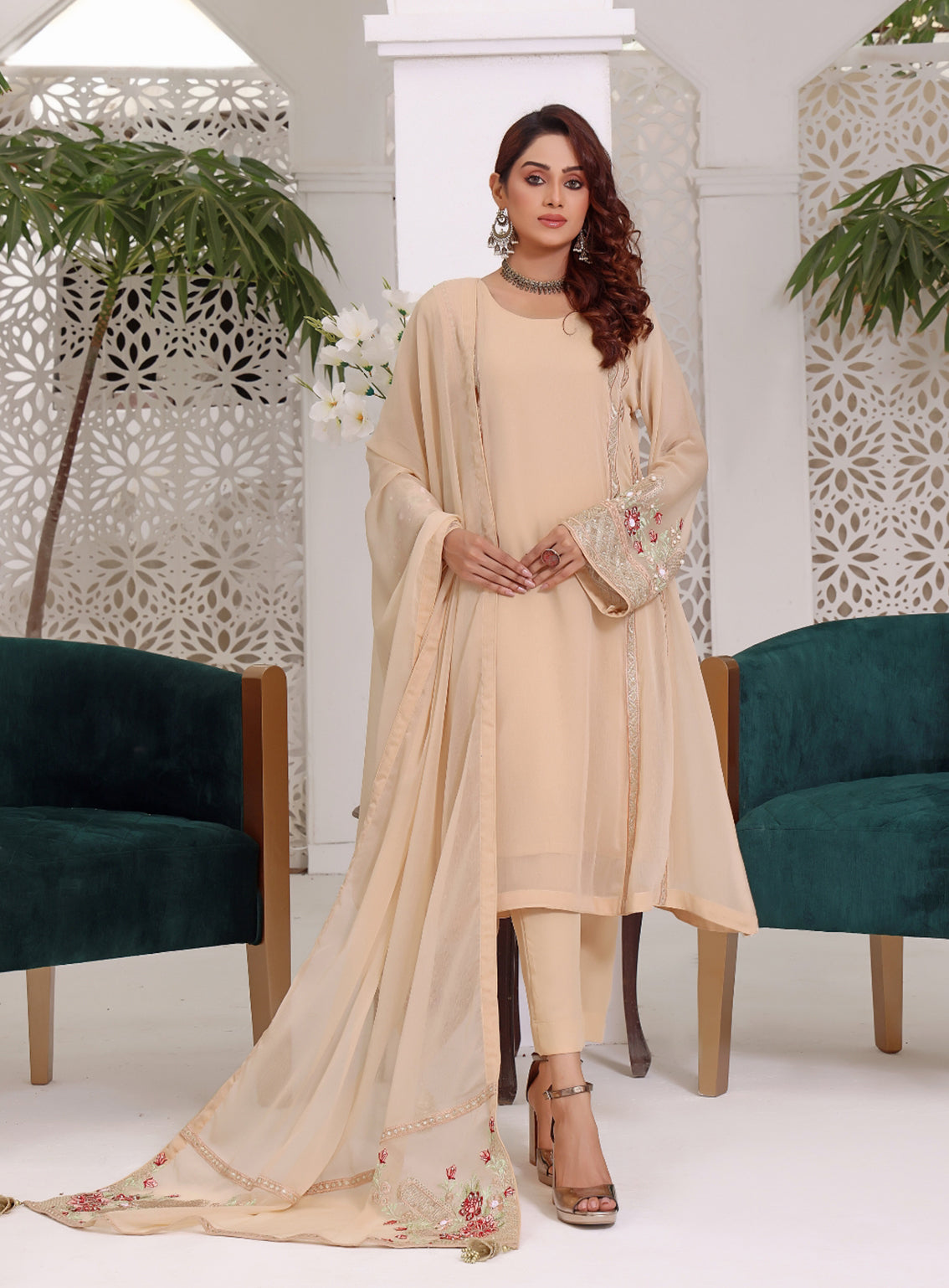 Abaan Zohan Formal Embroidered Chiffon Suits Stitched 4 Piece - ABZO24F-ZEENIA-SKIN Abaan Zohan Formal Embroidered Chiffon Suits Stitched 4 Piece - ABZO24F-ZEENIA-SKIN