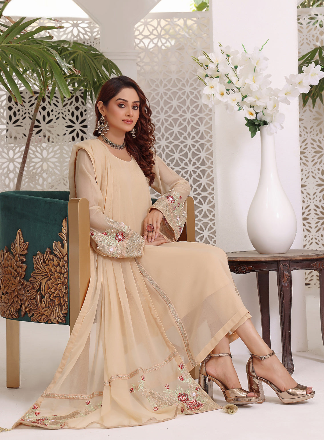 Abaan Zohan Formal Embroidered Chiffon Suits Stitched 4 Piece - ABZO24F-ZEENIA-SKIN Abaan Zohan Formal Embroidered Chiffon Suits Stitched 4 Piece - ABZO24F-ZEENIA-SKIN
