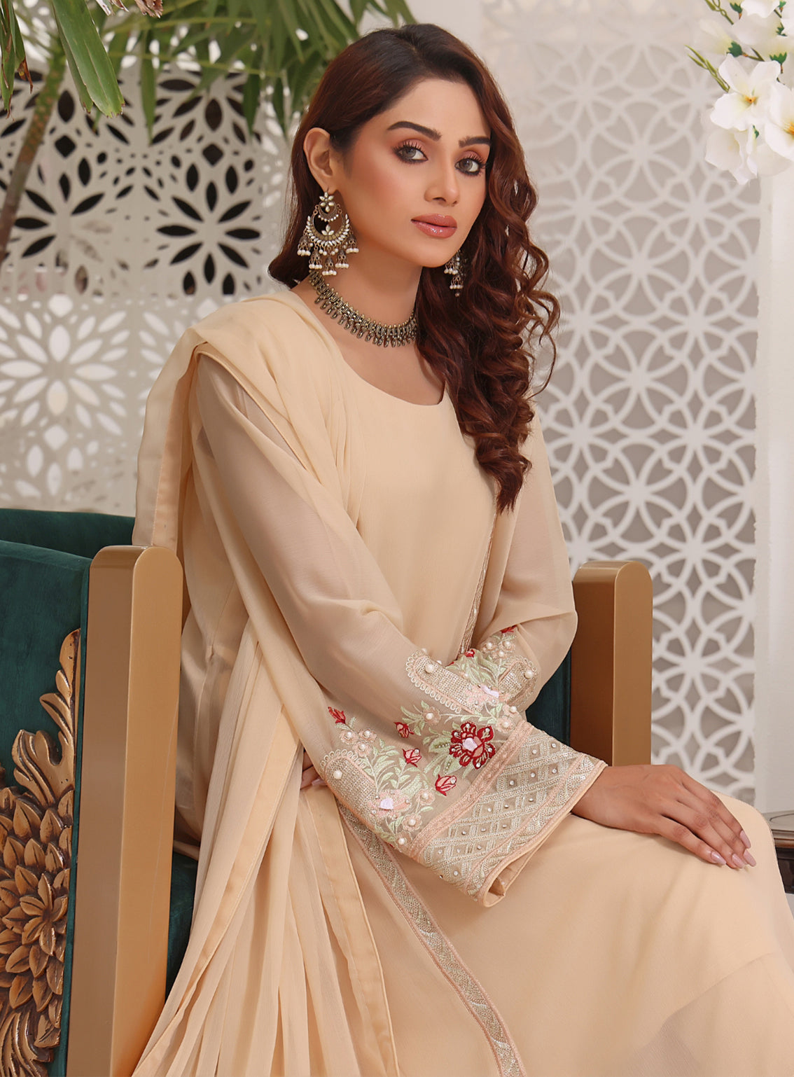 Abaan Zohan Formal Embroidered Chiffon Suits Stitched 4 Piece - ABZO24F-ZEENIA-SKIN Abaan Zohan Formal Embroidered Chiffon Suits Stitched 4 Piece - ABZO24F-ZEENIA-SKIN