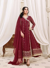 Abaan Zohan Luxury Embroidered Chiffon Suits Stitched 3 Piece - ABZO24W-004 NAYAAB-MAROON