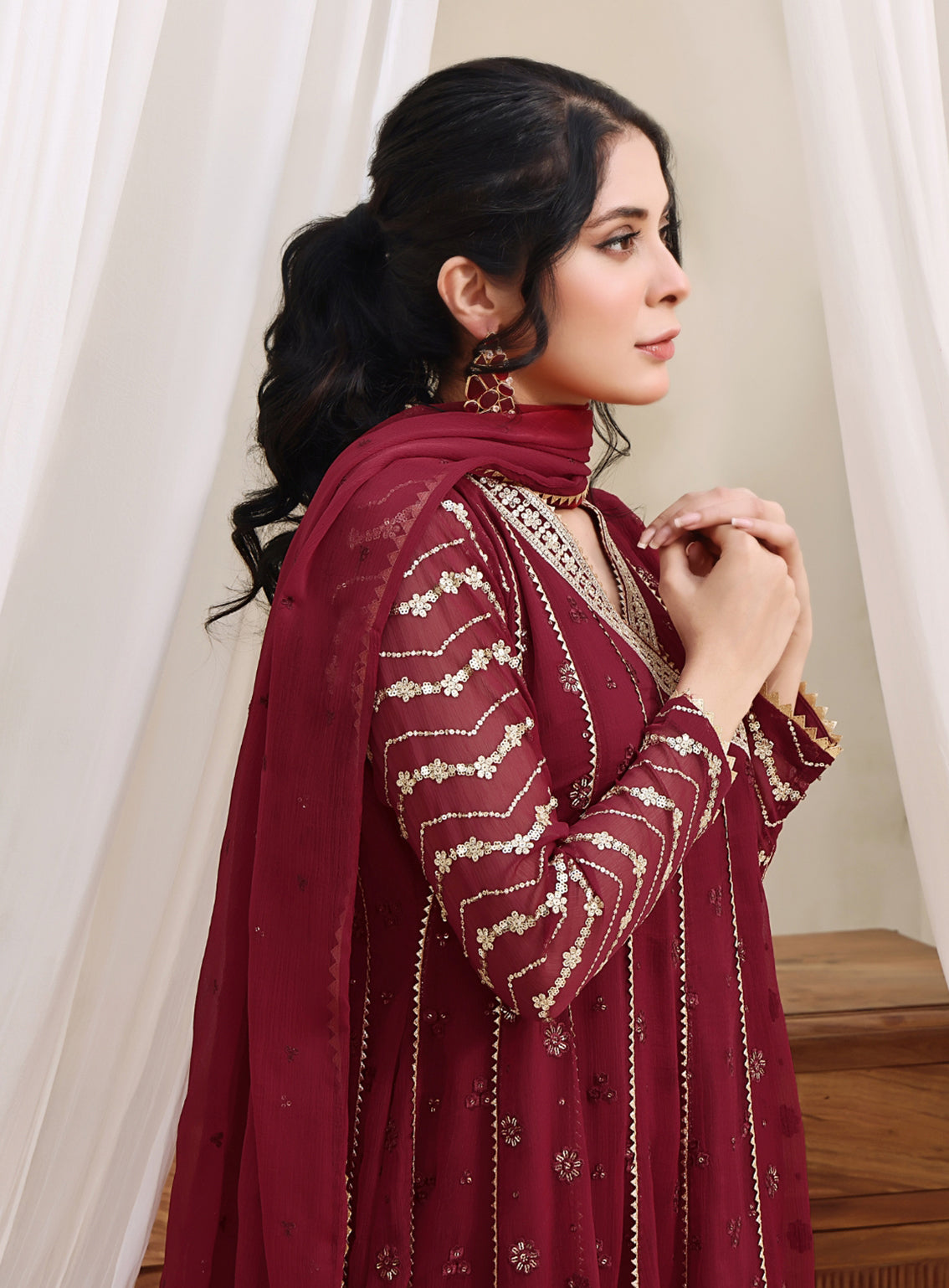 Abaan Zohan Luxury Embroidered Chiffon Suits Stitched 3 Piece - ABZO24W-004 NAYAAB-MAROON Abaan Zohan Luxury Embroidered Chiffon Suits Stitched 3 Piece - ABZO24W-004 NAYAAB-MAROON