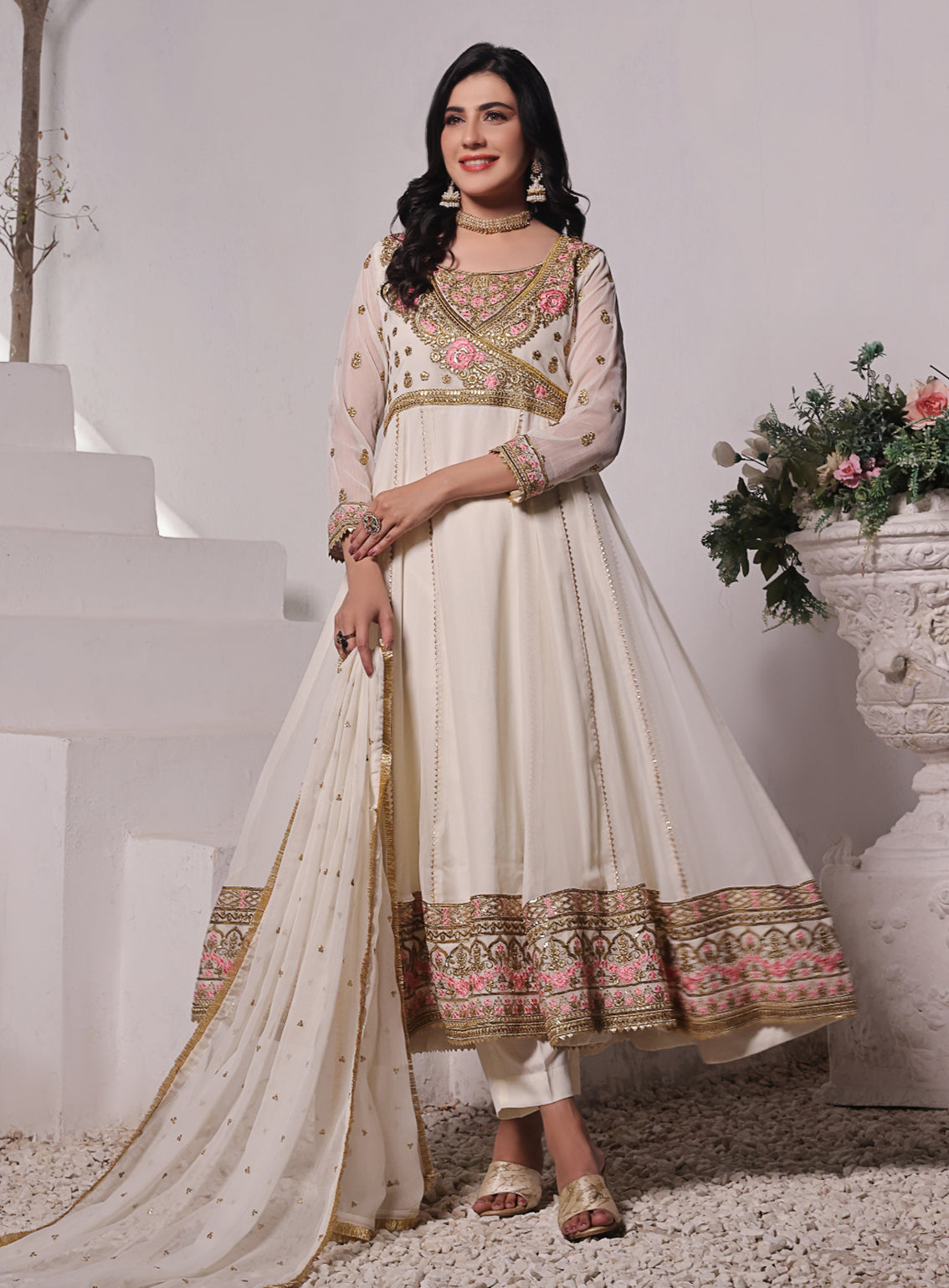 Abaan Zohan Luxury Embroidered Chiffon Suits Stitched 3 Piece - ABZO24W-008 NOORI-OFF WHITE Abaan Zohan Luxury Embroidered Chiffon Suits Stitched 3 Piece - ABZO24W-008 NOORI-OFF WHITE