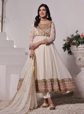 Abaan Zohan Luxury Embroidered Chiffon Suits Stitched 3 Piece - ABZO24W-008 NOORI-OFF WHITE
