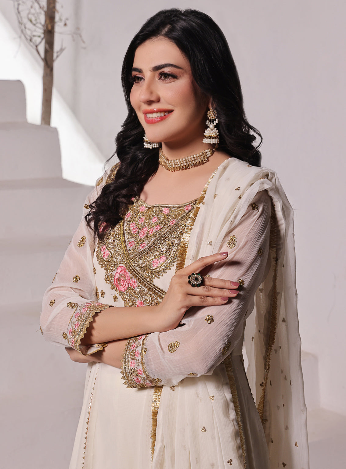 Abaan Zohan Luxury Embroidered Chiffon Suits Stitched 3 Piece - ABZO24W-008 NOORI-OFF WHITE Abaan Zohan Luxury Embroidered Chiffon Suits Stitched 3 Piece - ABZO24W-008 NOORI-OFF WHITE