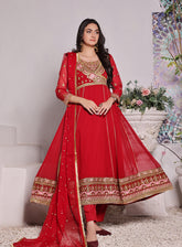 Abaan Zohan Luxury Embroidered Chiffon Suits Stitched 3 Piece - ABZO24W-008 NOORI-RED