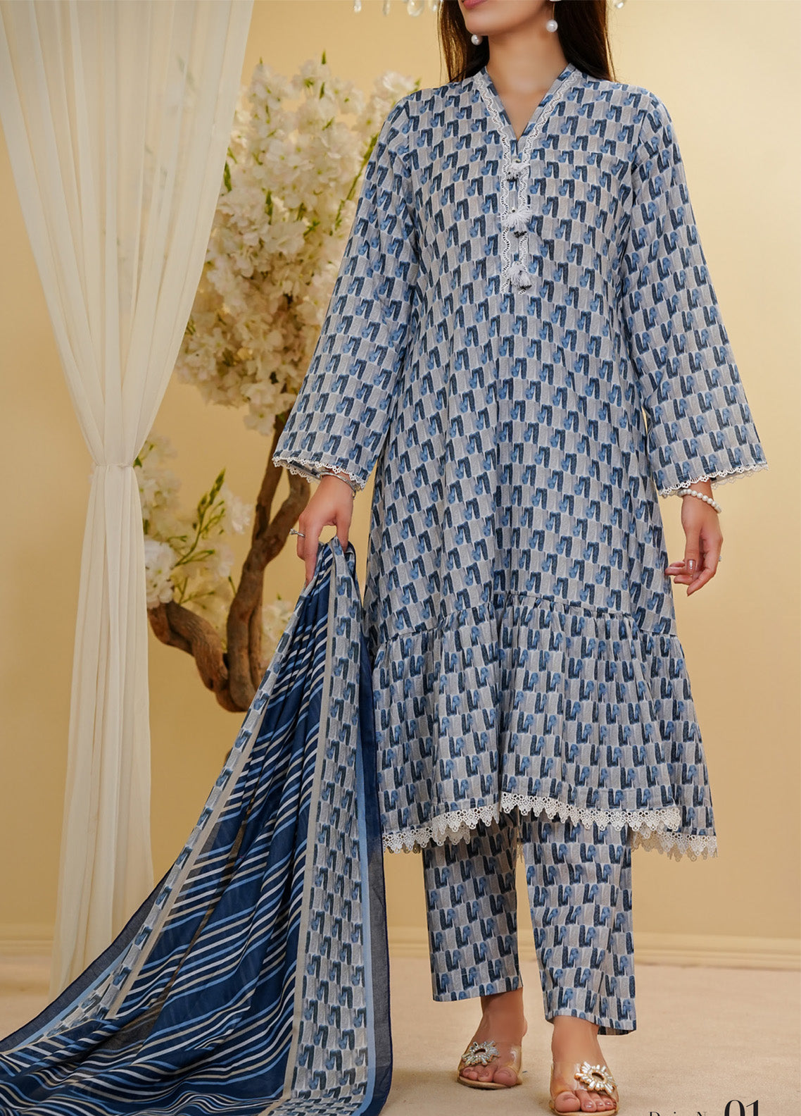 Aizal Printed Lawn Suits Stitched 3 Piece - AL25PFL 01 Aizal Printed Lawn Suits Stitched 3 Piece - AL25PFL 01