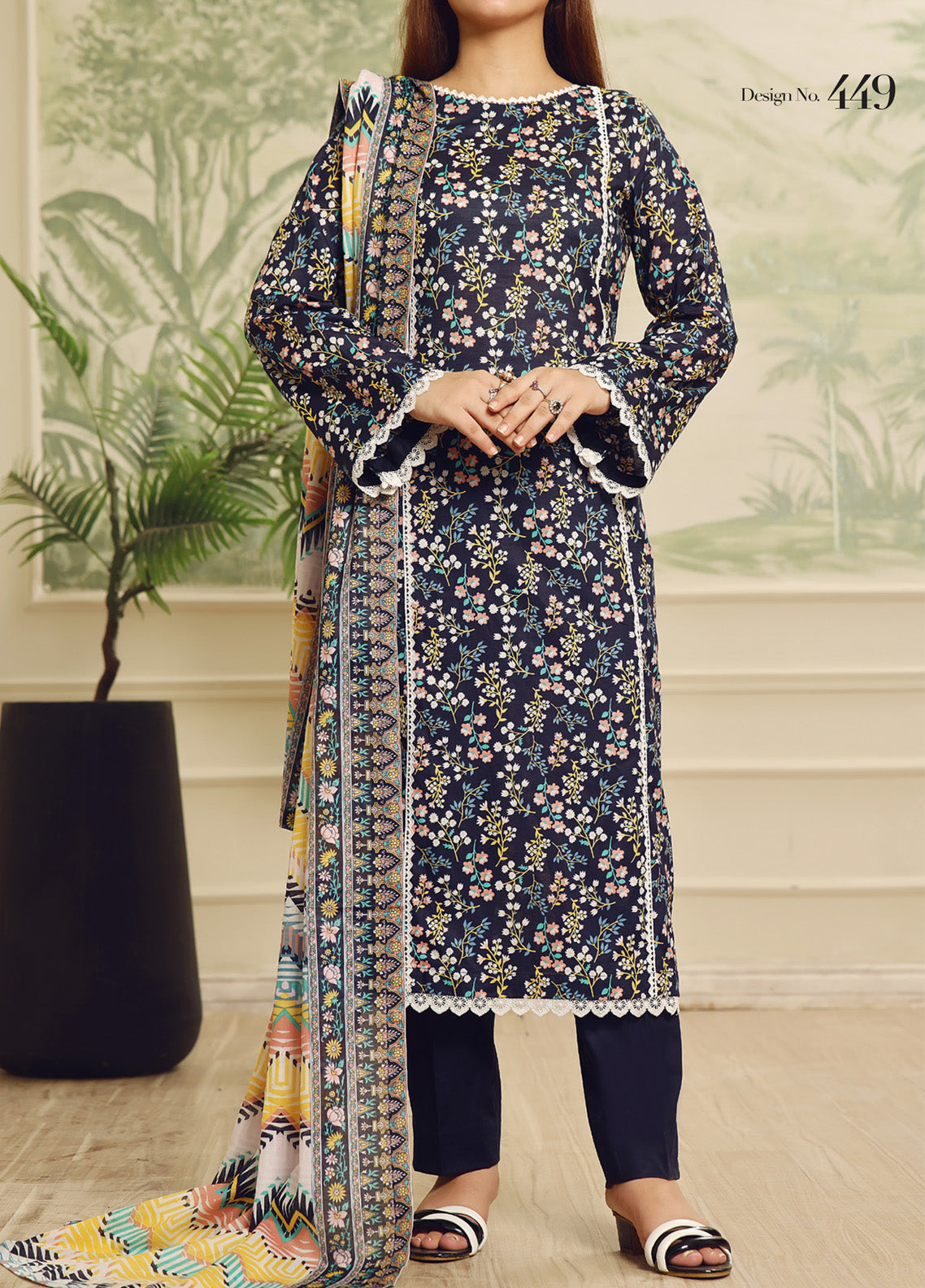 Aizal Printed Lawn Suits Stitched 3 Piece - AL25PL 449 Aizal Printed Lawn Suits Stitched 3 Piece - AL25PL 449