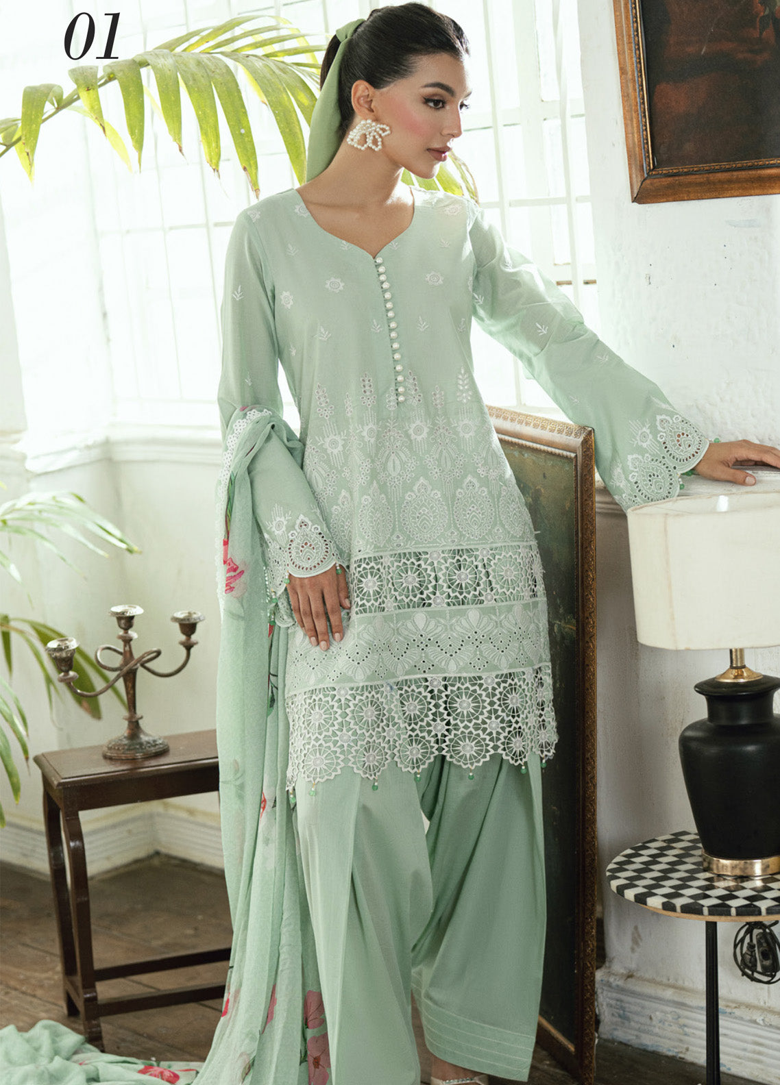 Al Zohaib Embroidered LaserKari Schiffli Suit Unstitched 3 Piece - AZ25LKP 01 Al Zohaib Embroidered LaserKari Schiffli Suit Unstitched 3 Piece - AZ25LKP 01