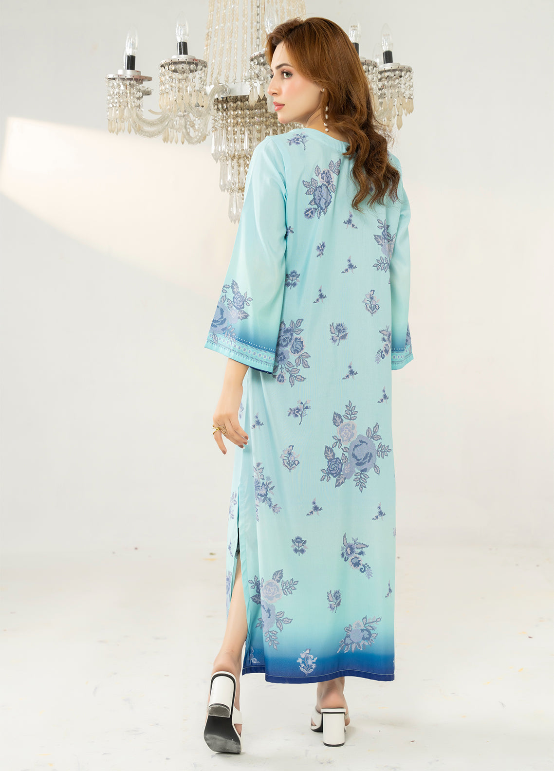 Allure Kaftan By Amani Pret Printed Lawn 1 Piece Stitched Kurti AP26AKP D-UR-1113 VELOUR Aqua - Back View Allure Kaftan By Amani Pret Printed Lawn 1 Piece Stitched Kurti AP26AKP D-UR-1113 VELOUR Aqua - Back View