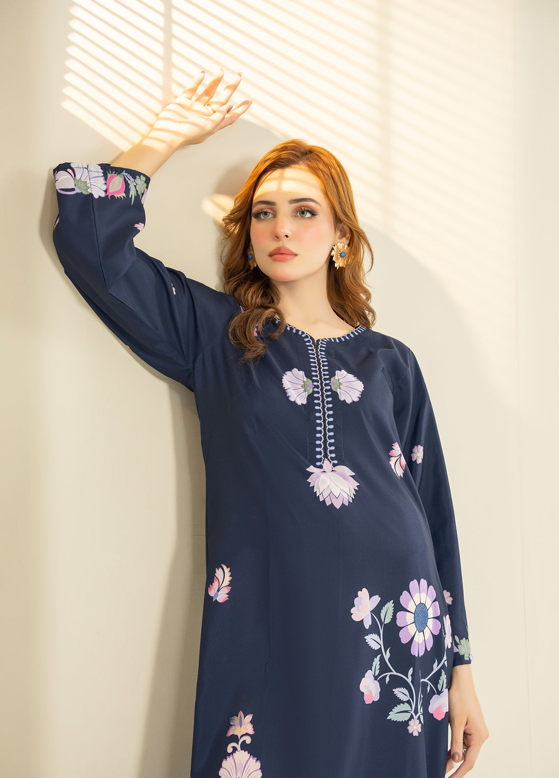 Allure Kaftan By Amani Pret Printed Lawn 1 Piece Stitched Kurti AP26AKP D-UR-1114 AURA Navy - Detail Allure Kaftan By Amani Pret Printed Lawn 1 Piece Stitched Kurti AP26AKP D-UR-1114 AURA Navy - Detail