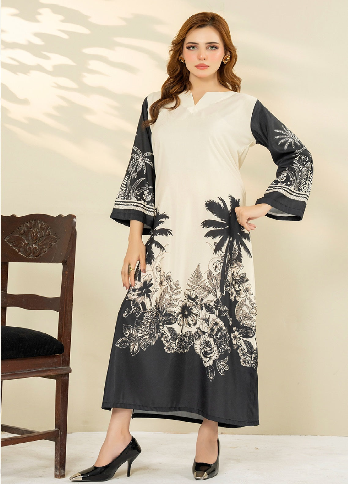 Allure Kaftan By Amani Pret Printed Lawn 1 Piece Stitched Kurti AP26AKP D-UR-1117 OPAL Off White Black - Front View Allure Kaftan By Amani Pret Printed Lawn 1 Piece Stitched Kurti AP26AKP D-UR-1117 OPAL Off White Black - Front View
