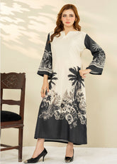 Allure Kaftan By Amani Pret Printed Lawn 1 Piece Stitched Kurti AP26AKP D-UR-1117 OPAL Off White Black - Front View