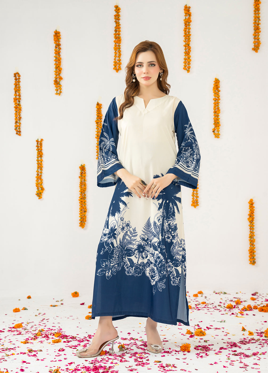 Allure Kaftan By Amani Pret Printed Lawn 1 Piece Stitched Kurti AP26AKP D-UR-1118 CHARME Off White Blue - Front View Allure Kaftan By Amani Pret Printed Lawn 1 Piece Stitched Kurti AP26AKP D-UR-1118 CHARME Off White Blue - Front View