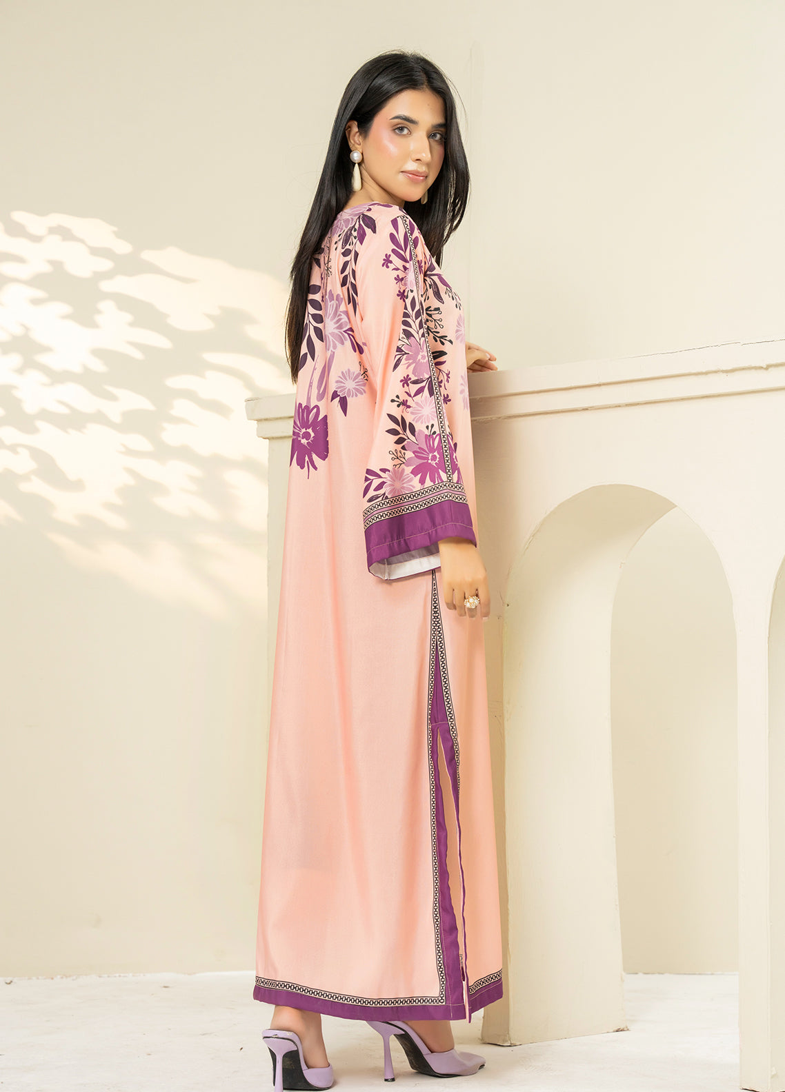 Allure Kaftan By Amani Pret Printed Lawn 1 Piece Stitched Kurti AP26AKP D-UR-1120 SWAY Peach - Back View Allure Kaftan By Amani Pret Printed Lawn 1 Piece Stitched Kurti AP26AKP D-UR-1120 SWAY Peach - Back View