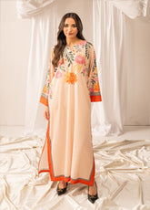 Allure Kaftan By Amani Pret Printed Lawn 1 Piece Stitched Kurti AP26AKP D-UR-1121 ZAHA Cream Peach - Front View