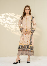 Allure Kaftan By Amani Pret Printed Silk 1 Piece Stitched Kurti AP26AKP D-UR-1119 GLINT Beige - Front View