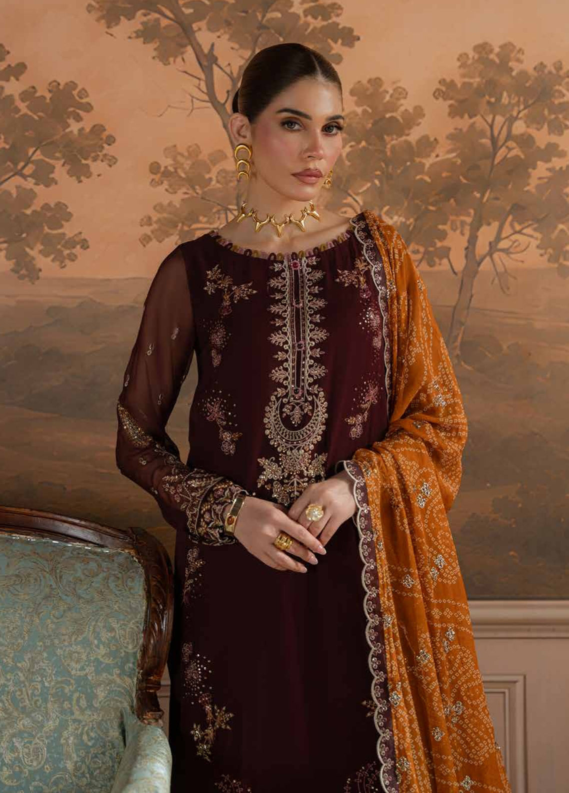 Amaya By Nureh Luxury Embroidered Chiffon 3 Piece Unstitched Suit NU26ALECV2 D-AM-47 Amaya By Nureh Luxury Embroidered Chiffon 3 Piece Unstitched Suit NU26ALECV2 D-AM-47