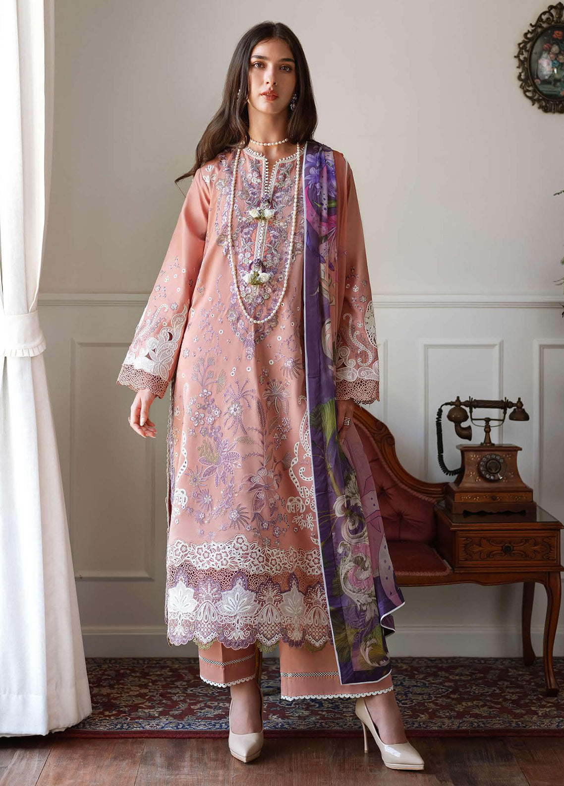 Amoi By Mushq Embroidered Lawn 3 Piece Unstitched Suit MQ26AHL D-16 DAISY CHAIN Amoi By Mushq Embroidered Lawn 3 Piece Unstitched Suit MQ26AHL D-16 DAISY CHAIN