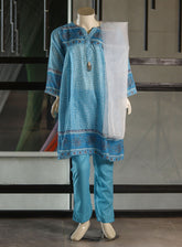 Aroob Fancy Embroidered Cotton Suits Stithed 3 Piece - ARB25G 14 BLUE