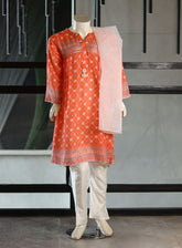 Aroob Fancy Embroidered Cotton Suits Stithed 3 Piece - ARB25G 14 ORANGE